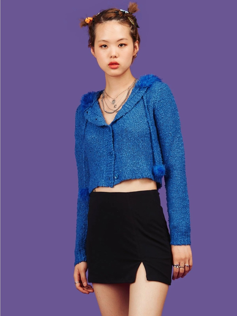 Unif Fuzzy Blue Cropped Sweater